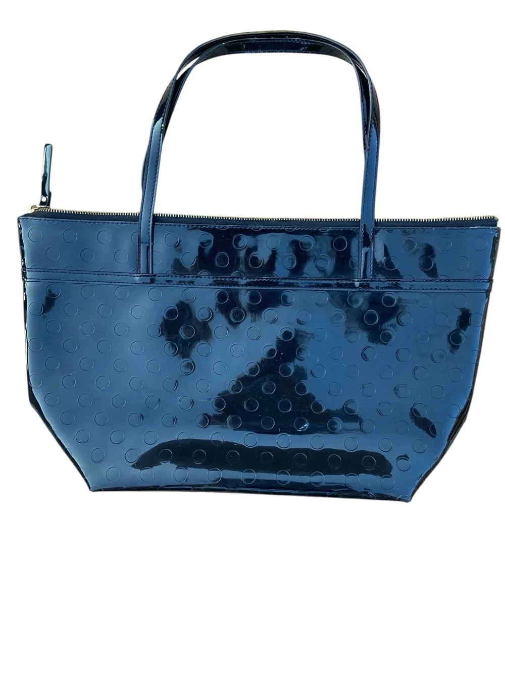 Kate Spade Black Patent Leather Tote Bag Textured Dot Pattern Large Work Bag